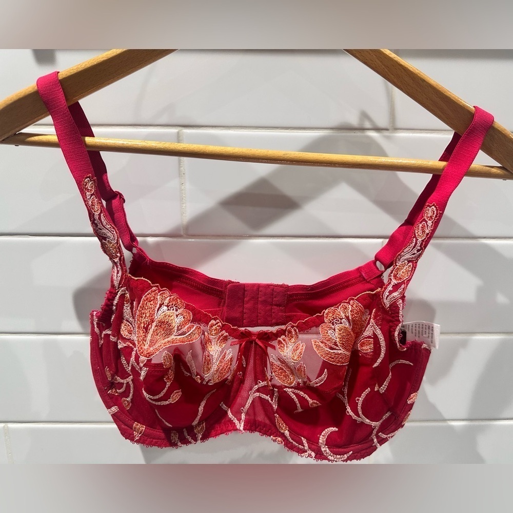 Fauve Embroidered Underwire Bra – Red/Coral – Size 34D